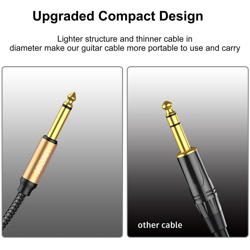 UVOOI Guitar Cable 10 ft, Instrument Cable Braided Male to Male, 1/4 inch Electric Guitar AMP Cord Right Angle 90 Degree Tweed Noiseless for Bass Acoustic Guitar Speaker Amplifier Keyboard Mandolin 10 Feet 1 Pack