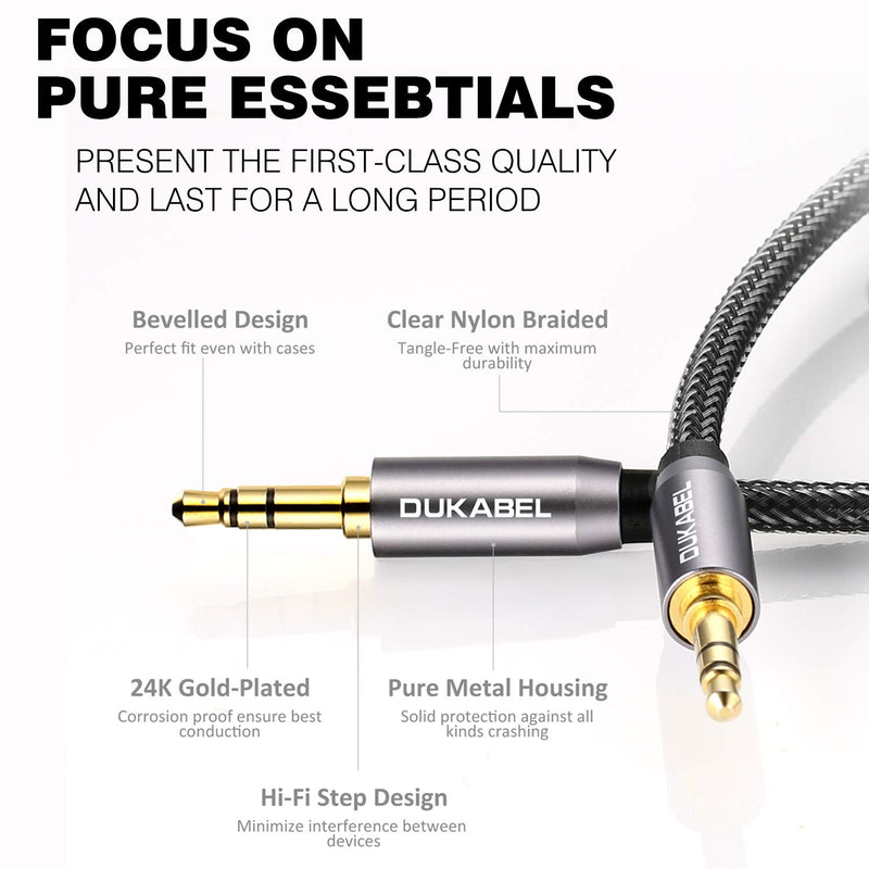 DUKABEL Top Series 3.5mm AUX Cable Lossless Audio Gold-Plated Auxiliary Audio Cable Nylon Braided Male to Male Stereo Audio AUX Cord Car Headphones Phones Speakers Home Stereos (4 Feet (1.2 Meters)) 4 Feet / 1.2 Meters