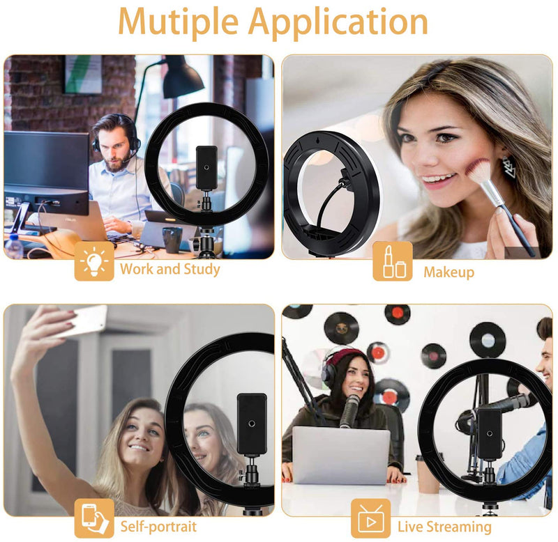 LED Ring Light with Mic, 10" 10 Brightness Dimmable Ringlight with White/Soft/Warm 3 Light Modes for Makeup Selfie YouTube TikTok Live Streaming Record Videos