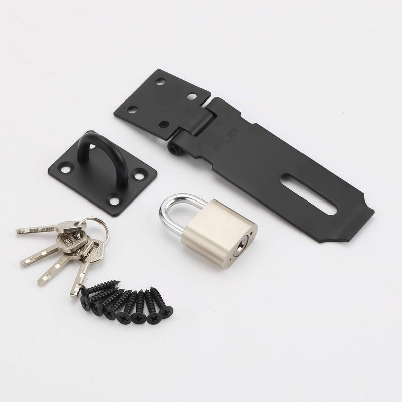 Alise MST009-B Door Clasp Hasp Latch Lock with Padlock,One Set Black Finish 4 Inch