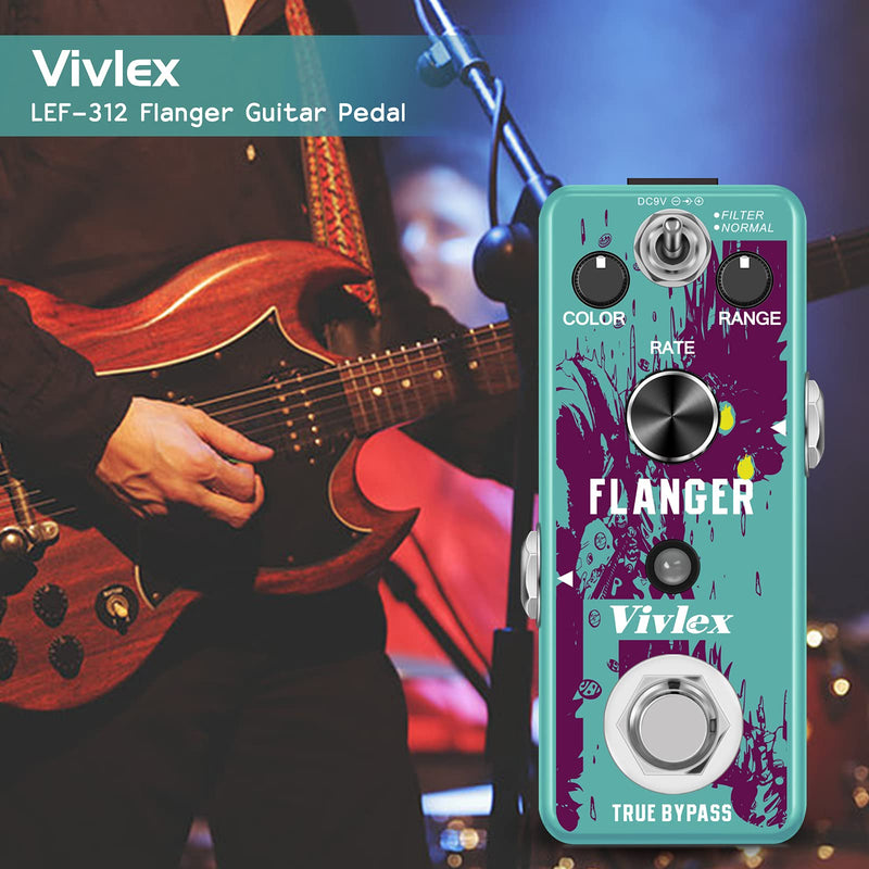 Vivlex LEF-312 Flanger Guitar Effects Pedal Mini Analog Flange Pedal for Electric Guitar with True Bypass Full Metal Shell