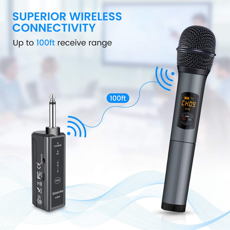 [AUSTRALIA] - Wireless Microphone, 10 Channel UHF Wireless Bluetooth Microphone System, Dynamic Handheld Cordless Mic with Rechargeable Receiver for Karaoke/Singing/Church/Speech (100ft Range, Work 10hrs) 