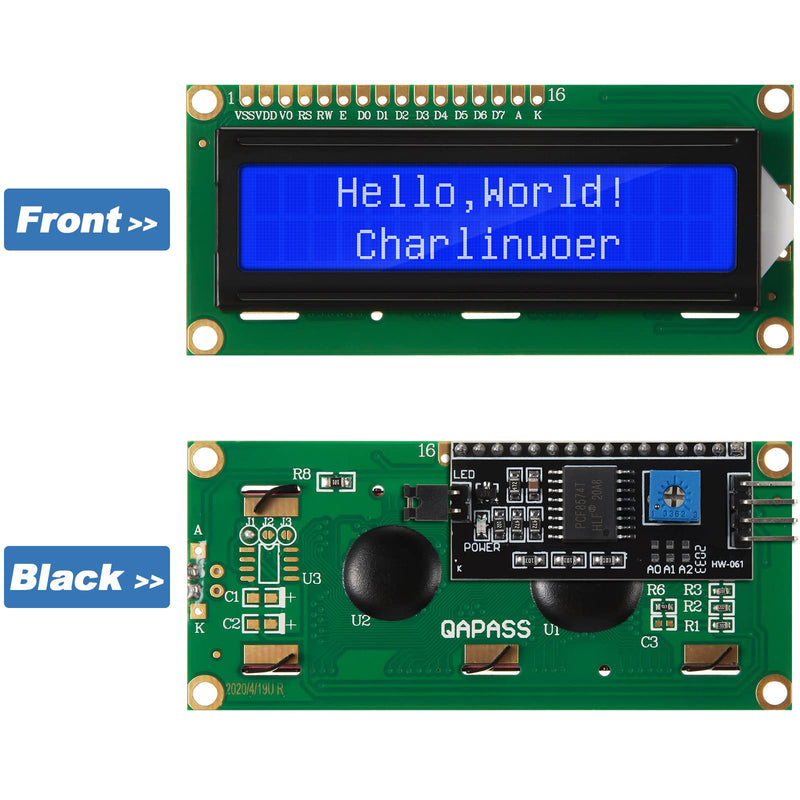 Weewooday 8 Pieces IIC/ I2C/ TWI LCD Serial Interface Adapter and LCD Module Display Backlight Compatible with Arduino R3 MEGA2560 (Blue,LCD 1602 16 x 2) LCD 1602 16 x 2 Blue