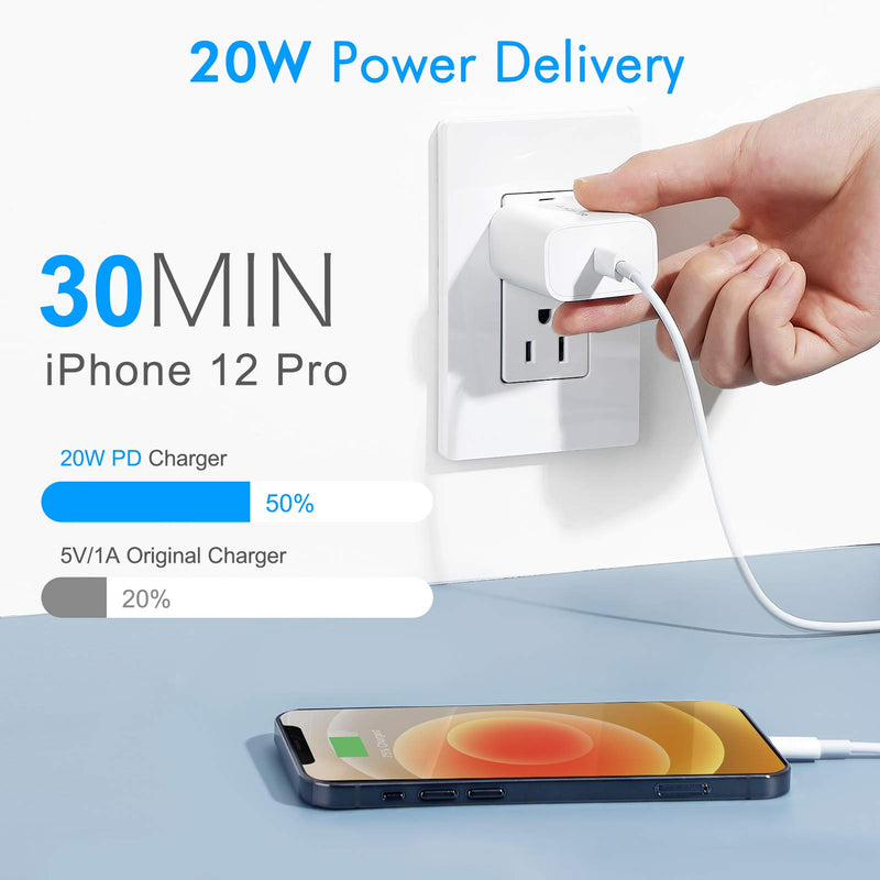 iPhone 12 Charger, Amoner 20W USB C Charger for iPhone 13/12 Mini /12 Pro Max, Power Delivery 3.0 Fast Charger, PD Type C Charger Compatible with iPhone X/11/11 Pro, Pixel 3 (Cable not Included) White