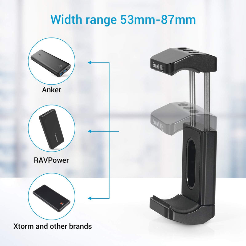 SmallRig Aluminum Power Bank Holder, Powerbank Mount Clamp for Portable Power Banks with Width Range from 53mm to 85mm - BUB2336