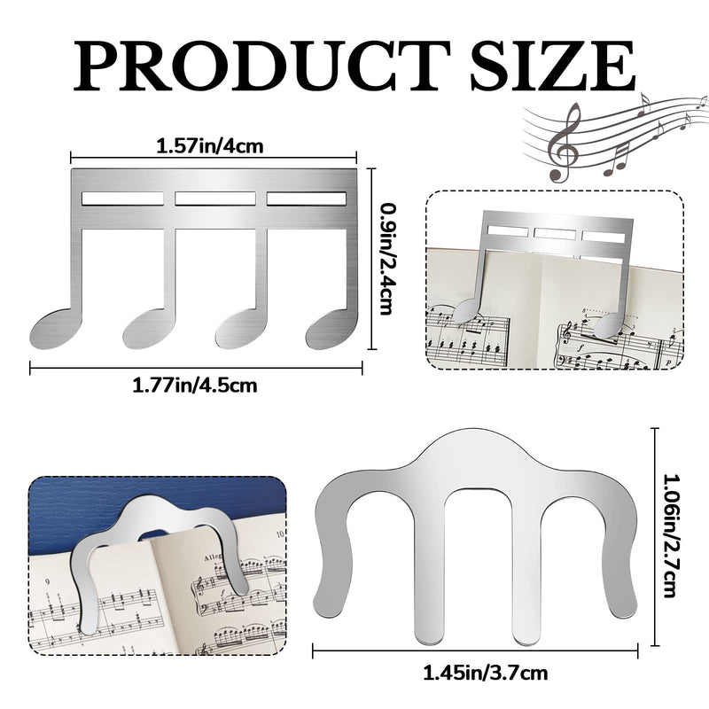 2 Pcs Metal Music Book Clip and Page Holder Silver Sheet Music Holders Adorable Piano Accessories Note Shape Book Holder Piano Player Gifts Music Stand Accessories Holder for Keyboard Guitar