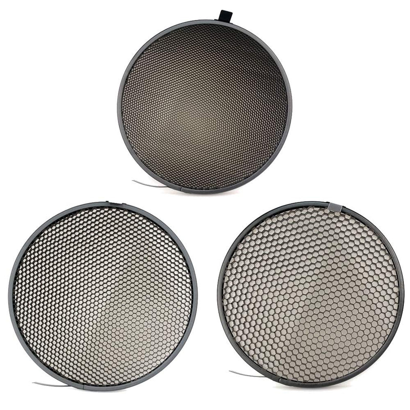 Fotoconic 7" Standard Reflector with 20, 40, 60 Degree Honeycomb Grid & Diffuser Sock for Bowens Mount Studio Strobe Flash Light