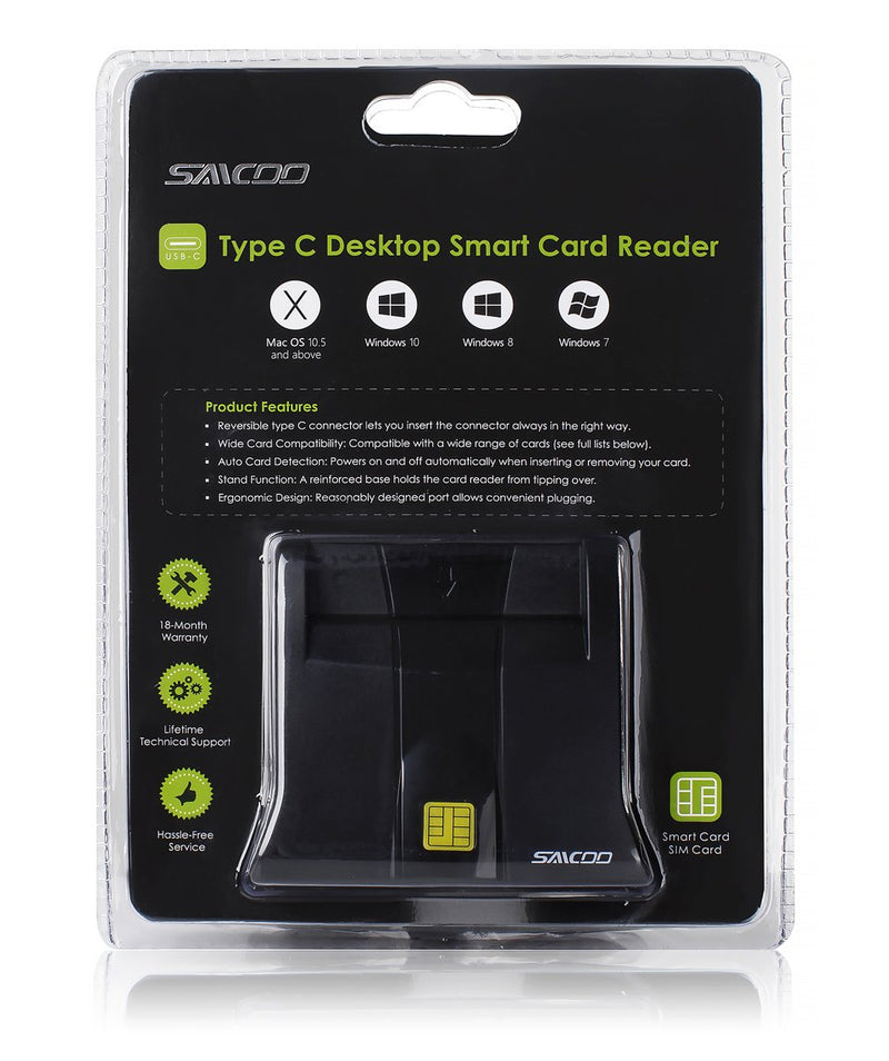saicoo Type C Smart Card Reader DOD Military USB C Common Access CAC Card Reader, Compatible with Win, Mac Os X (Vertical Version) Type-C Smart reader V2