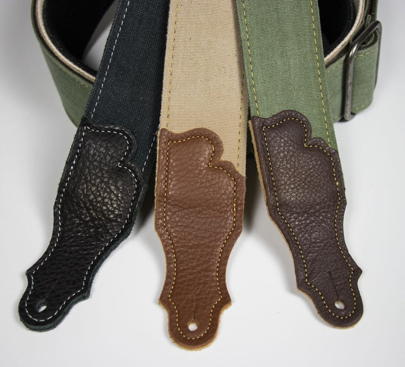 Franklin Strap - 2" Distressed Canvas - Guitar Strap - Olive with Chocolate End Tab