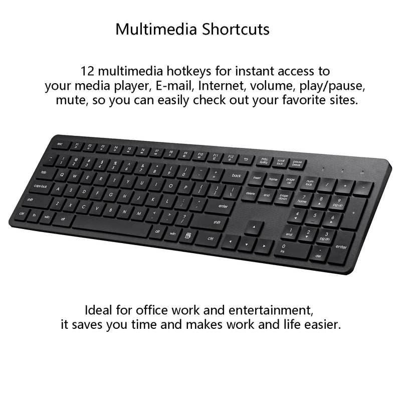 Harburfine Wireless Keyboard, 2.4G USB External Silent Cordless Keyboard for Windows Chrome Laptop Computer PC Desktop Notebook Chromebook, 106 Keys Full Size with Number Pad (Black) Black