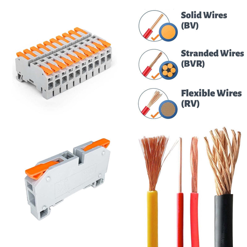 [AUSTRALIA] - Koverflame Lever Wire Nut Connector, Quick Wiring Cable Connector Push-in Conductor Terminal Block, Splicing Connectors for Circuit Inline (LT-6(DIN Rail), 10) LT-6(DIN rail) 