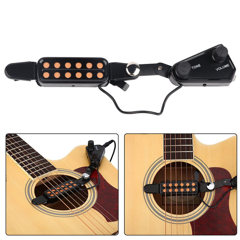 Dilwe 12 Hole Acoustic Guitar Pickup, Magnetic Pickup Transducer with Volume Tone Tuner Kit Accessory for Acoustic Guitar