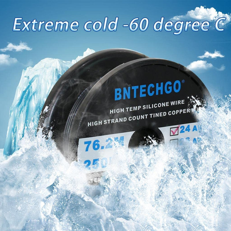 BNTECHGO 24 Gauge Silicone wire spool 250 ft Black Flexible 24 AWG Stranded Tinned Copper Wire silicone wire 250ft Silicone Wire Black