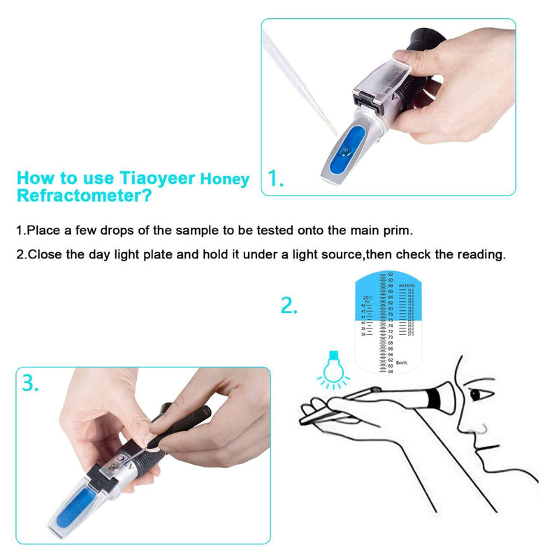 Honey Refractometer with ATC - Tiaoyeer Refractometer for Honey Moisture, Brix and Baume, 58-90% Brix Scale Range Honey Moisture Tester (Honey Refractometer) Honey Refractometer