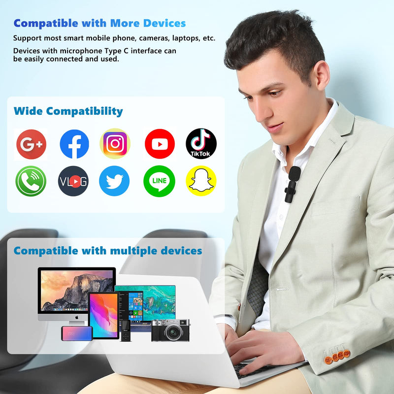 Caymuller Professional Wireless Lavalier Microphone for iPhone iPad, Mini Lapel Mics Plug-Play 2.4G Ultra-Low Delay Noise Reduction Chip for Video Recording Interview Podcast Vlog YouTube Tiktok Black-1