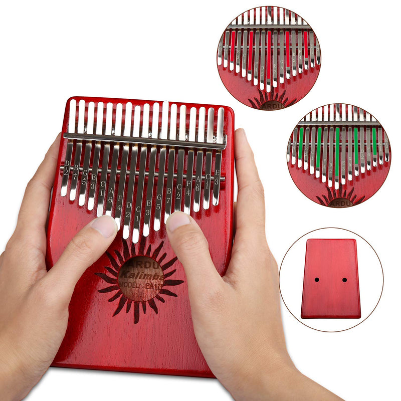 Kalimba 17 Keys Red, Finger Piano with Learning Instructions and Tune Hammer, Portable Thumb Piano, Gift for Adults Children Beginners Professional