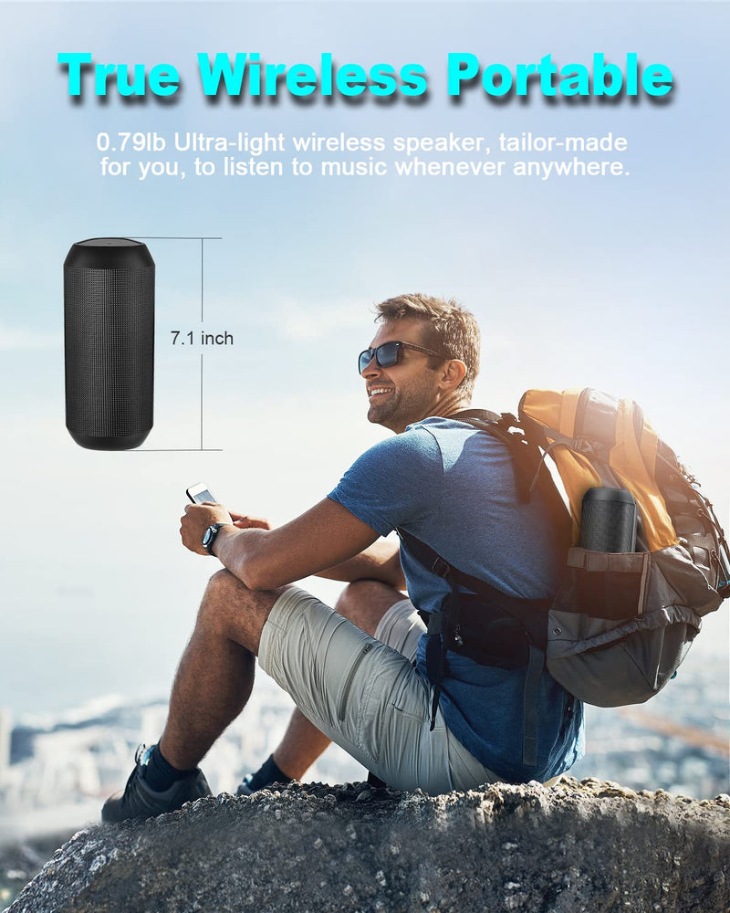 Wireless Bluetooth Speaker - Portable Speaker with Multi LED Light Dynamic Modes, IPX4 Waterproof Bluetooth Speakers, Support TWS Surround Stereo Sound Playing, Lightweight for Party Outdoor Camping Black