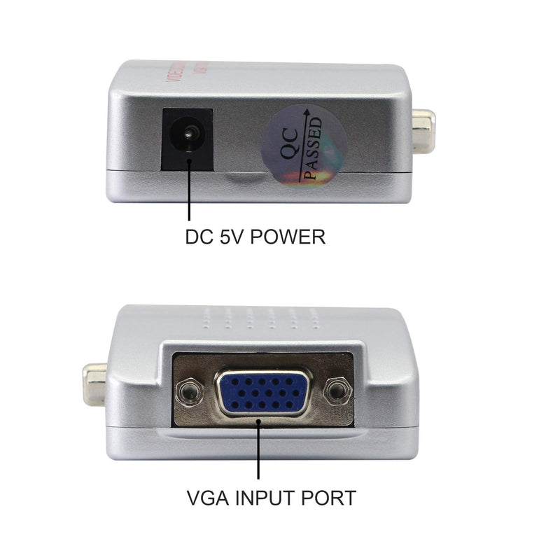 GINTOOYUN VGA to RCA Adapter,Composite VGA to Video,S-Video Converter,for HDTV, Monitors, Laptop, Desktop, PC.