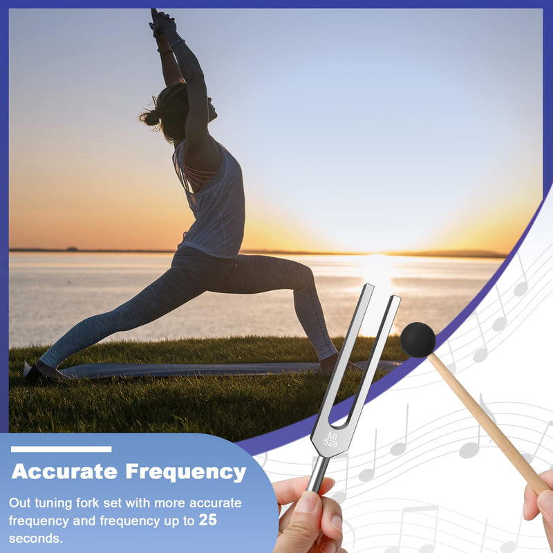 [AUSTRALIA] - 528 Hz Tuning Fork for Healing, DNA Repair, Reliever Stress and Perfect Healing Musical Instrument, Frequency of Love, Silver, with Black Rubber Mallet, Triangular Silicone and Velvet Storage Bag 