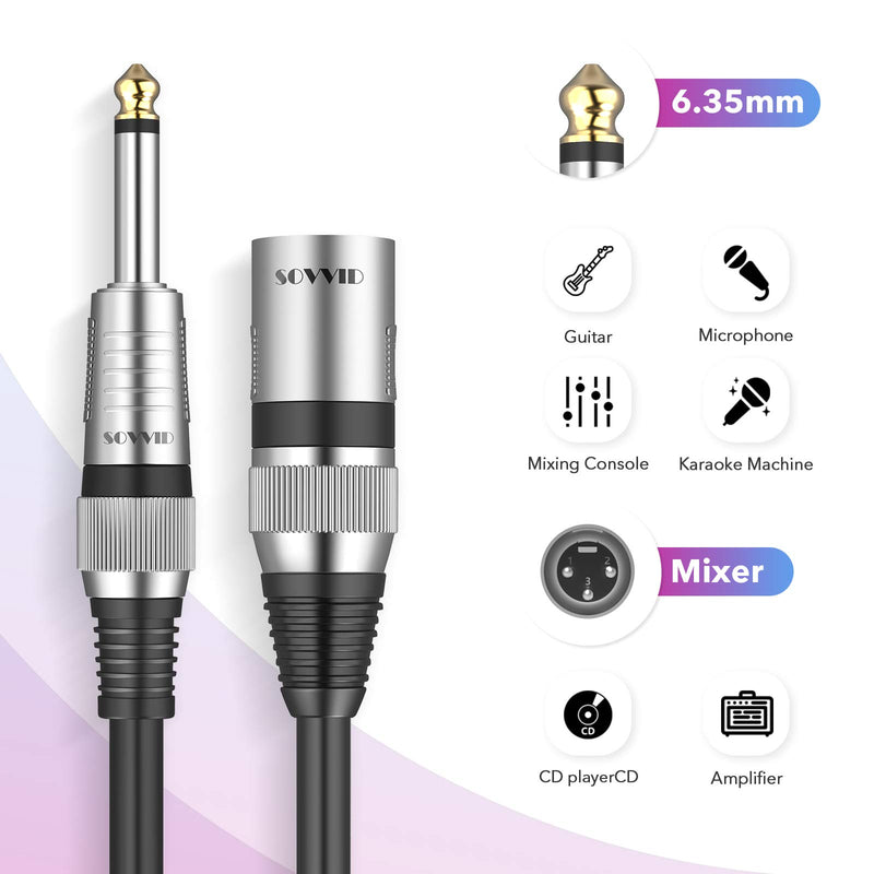 1/4 Inch TS Mono to XLR Male Cable 3FT, Sovvid Unbalanced 6.35mm Mono Plug to 3-pin XLR Male, Quarter inch TS Male to XLR Male Mic Cable Interconnect Cable Cord