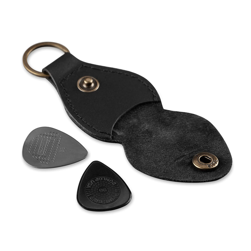 Leather Guitar Pick Holder Keychain, Guitar Pick Holder Case Bag, Plectrum Key Fob Cases Bag, Gift for Guitar Players (Black) Black