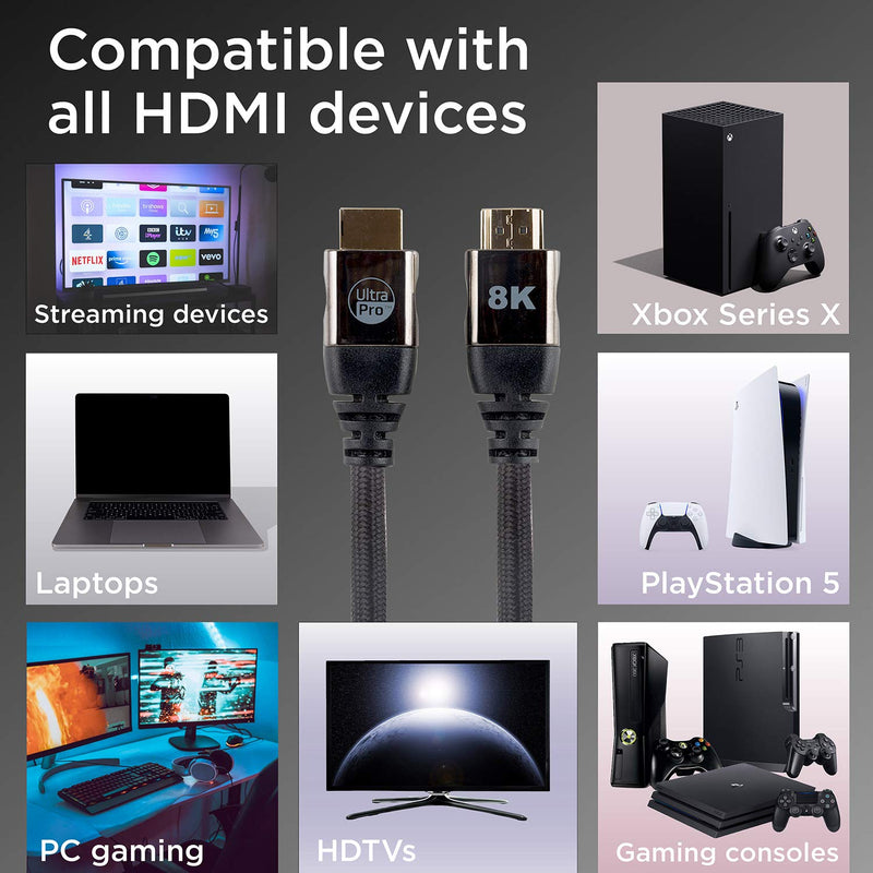 UltraPro 8K HDMI Cable, 6 ft. HDMI 2.1, 8K @ 60Hz, 4K @ 120Hz, High-Speed 48Gbps, for PS5, Xbox Series X and 8K TV and Monitors, HDCP 2.2, eARC HDR VRR Low Latency, 57347 8K | HDMI 2.1 6 ft.