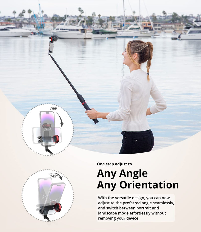 [AUSTRALIA] - KraftGeek Tripod for Phone Selfie Stick Tripod with Remote for iPhone, Android Phones with 2 Cold Shoes for Light and Microphone(not Included), Extendable to 5 Feet, Made of Aluminum Black & Red 