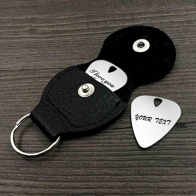 I Pick You Guitar Pick Silver Guitar Pick with Leather Case for Dad Husband Birthday Boyfriend musician Music Gift (Silver pick guitar 1) Silver pick guitar 1