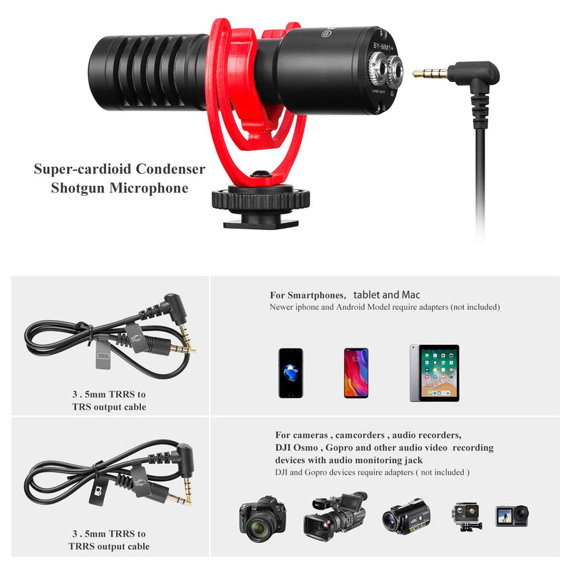 New BOYA Camera Super-Cardioid Video Shotgun Condenser Microphone by-MM1+ with Headphone Monitoring for Camera Camcorder Android iPhone Mac PC Live Stream Recording