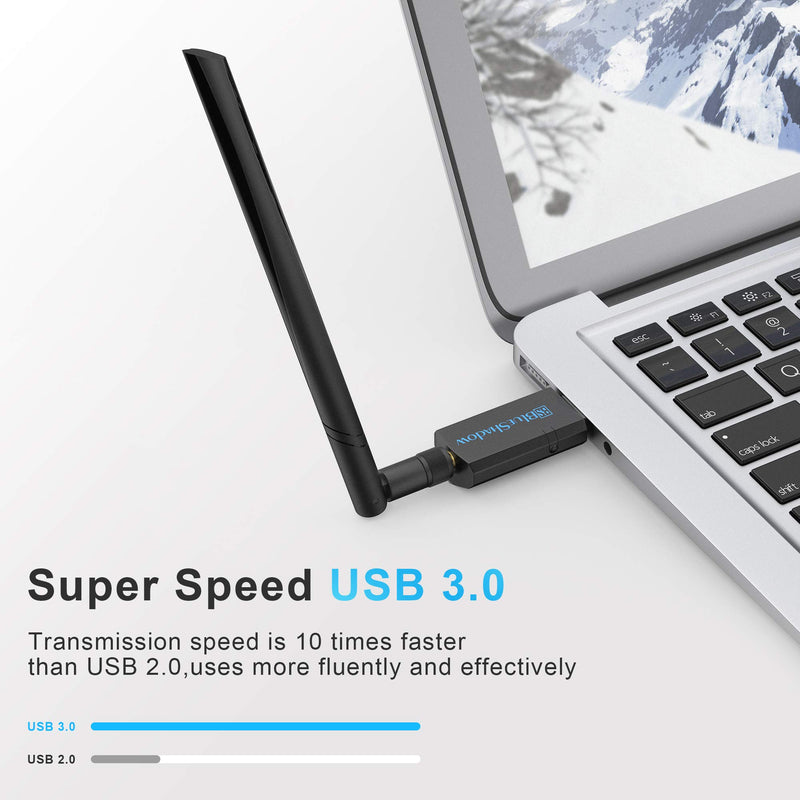 Blueshadow USB WiFi Adapter - Dual Band 2.4G/5G Mini Wi-fi ac Wireless Network Card Dongle with High Gain Antenna for Desktop Laptop PC Support Windows XP Vista/7/8/8.1/10 (USB WiFi 1200Mbps)