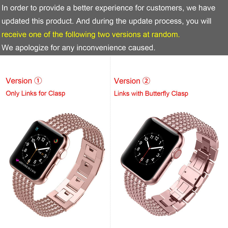 Wearlizer Rose Gold Compatible with Apple Watch Band 38mm 40mm 41mm for iWatch Womens Mesh Loop Stainless Steel Replacement Dress Chain Metal Strap Beauty Wristband Series SE 7 6 5 4 3 2 1 Rose Gold with Link Clasp 38mm/40mm/41mm