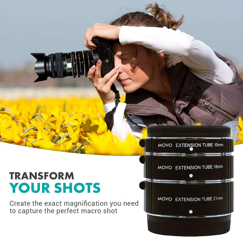 Movo Photo AF Macro Extension Tube Set for Fujifilm X-Mount Mirrorless Cameras with 10mm, 16mm and 21mm Tubes