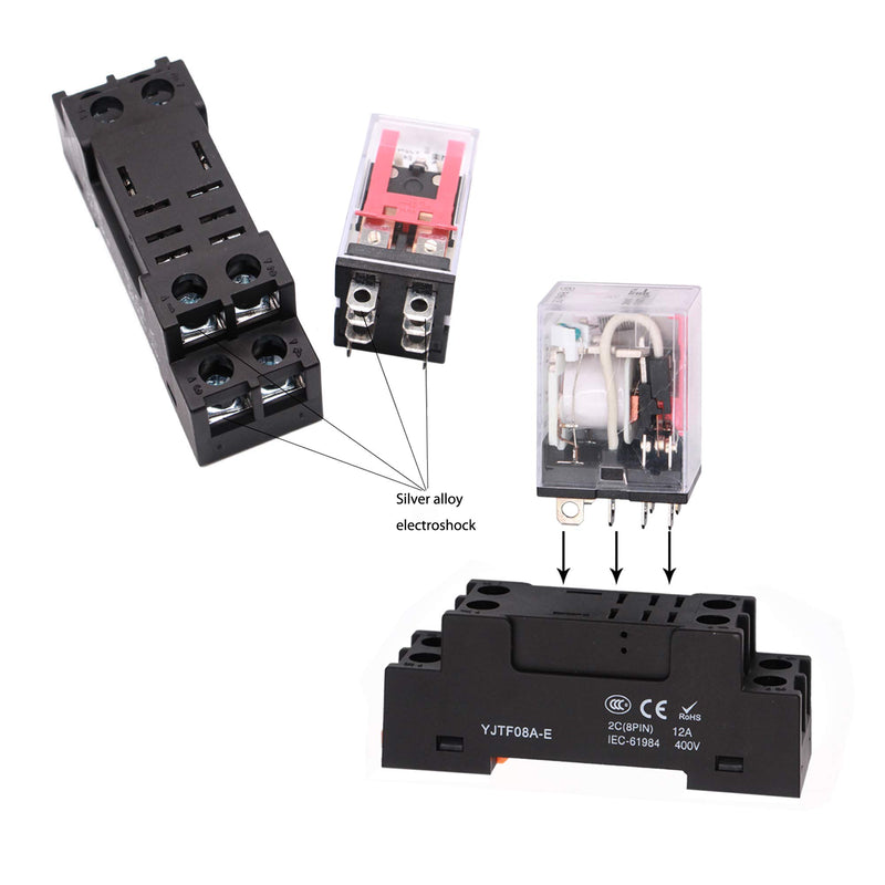 Electromagnetic Power Relay, 8-Pin 10 AMP 110-120V AC Relay Coil with Socket Base, LED Indicator, DPDT 2NO 2NC - LY2NJ [Applicable for DIN Rail System] 110VAC 8Pin - High Current - 10A