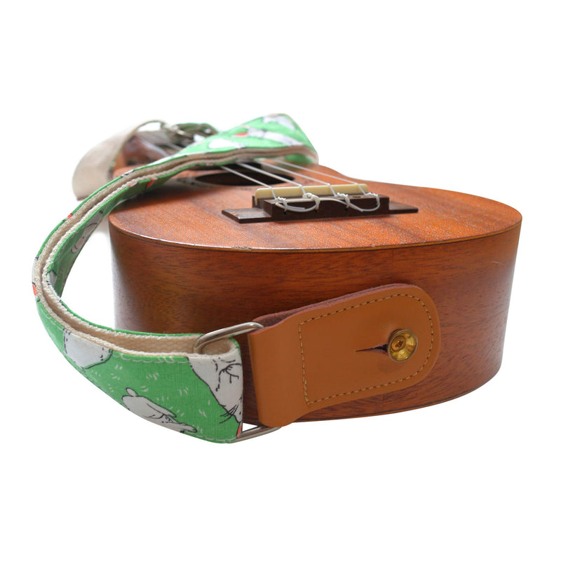 MUSIC FIRST Original Design Cute Cartoon “Little Bunny” Soft Cotton & Genuine Leather Ukulele Strap Ukulele Shoulder Strap With a MUSIC FIRST Genuine Leather Strap Locker