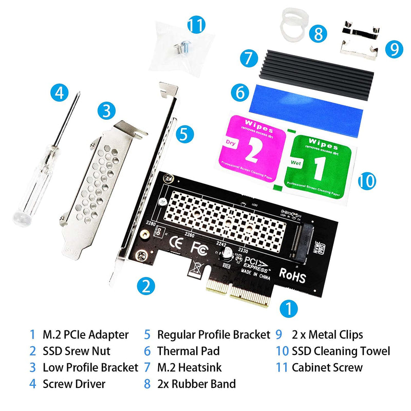 GLOTRENDS M.2 PCIe NVMe 4.0/3.0 Adapter with 0.12 Inch Thick M.2 Heatsink for M.2 PCIe SSD (NVMe and AHCI), PCI-E GEN4 Full Speed, Desktop PC Installation (PA09-HS)