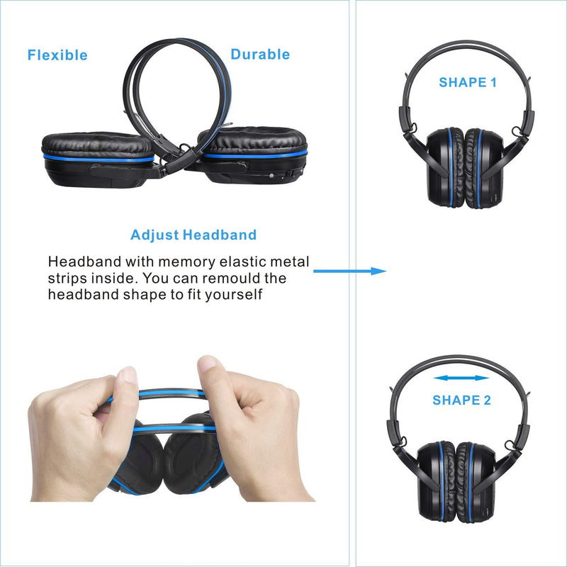 SIMOLIO 2 Pack of Wireless Car Headphones, Kid-Friendly Automotive IR Wireless Headphones, in Car Wireless Headsets with Travelling Bag, Universal Rear Entertainment System Infrared Headphones Blue