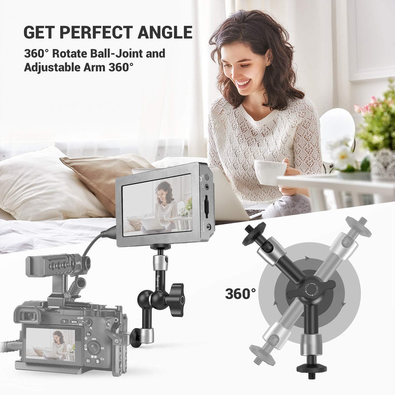 SMALLRIG 5.5 Inches Adjustable Friction Power Articulating Magic Arm with Both 1/4" Thread Screw for LCD Monitor/LED Lights - 2065