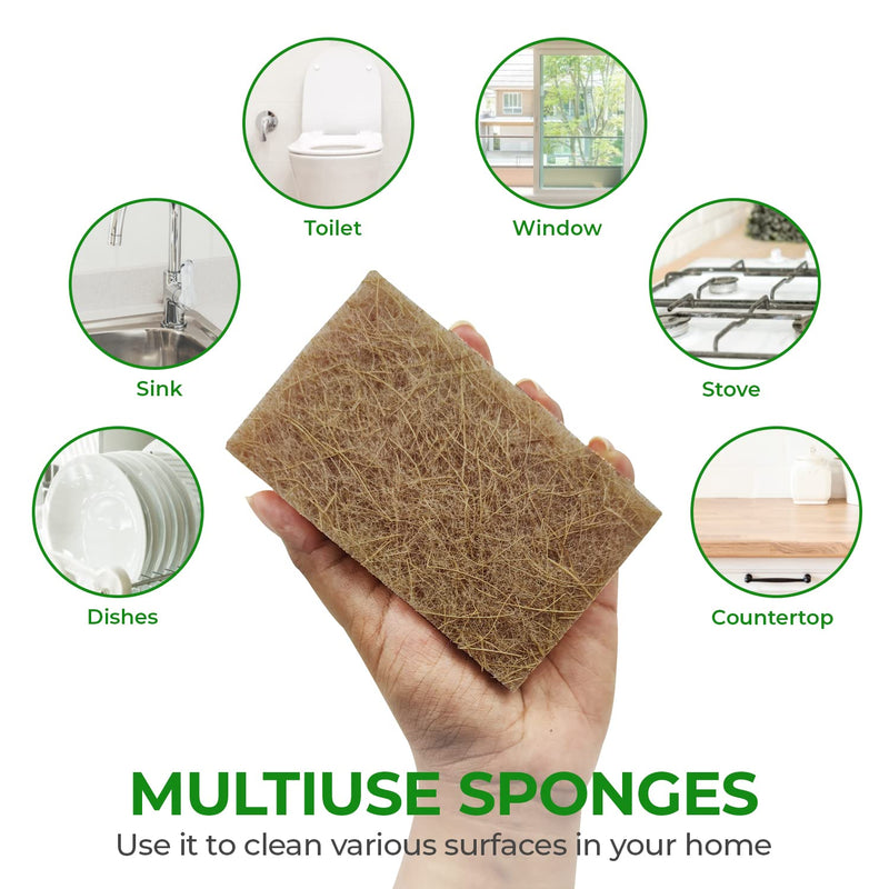 AIRNEX 18 Pack Biodegradable Natural Kitchen Sponge - Compostable Cellulose and Coconut Walnut Scrubber Sponge - Eco Friendly Sponges for Dishes