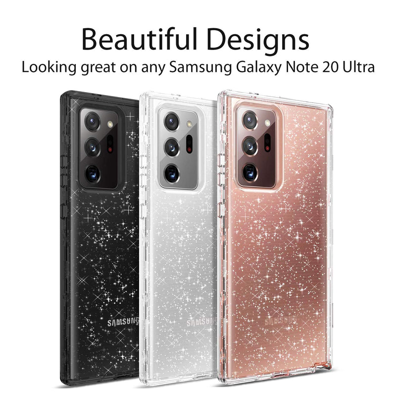 Coolwee Crystal Glitter Full Protective Case for Galaxy Note 20 Ultra 5G Heavy Duty Hybrid 3 in 1 Rugged Shockproof Women Girl Transparent for Samsung Galaxy Note 20 Ultra Shiny Clear Bling Sparkle Crystal Bling