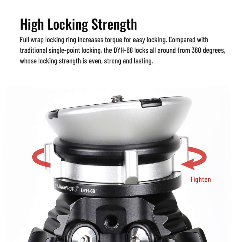 SUNWAYFOTO DYH-68 Leveling Base Tripod Head 22 lbs Load Capacity