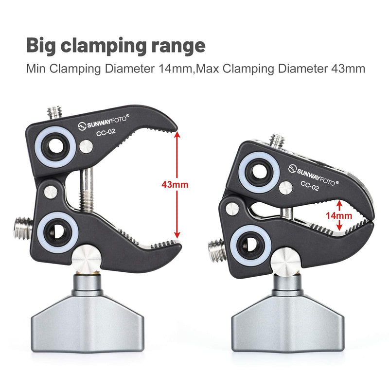 SUNWAYFOTO CC-02 Super Clamp on Tripod 1/4 and 3/8 Thread Camera Mount Clamps