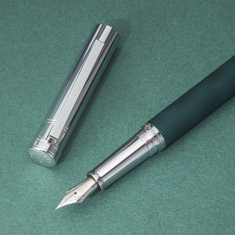 Hongdian 1843 Navigator Fountain Pen Fine Nib Solid Metal, Green Ripple Pattern with Refillable Converter and Metal Pen Case Fine Point