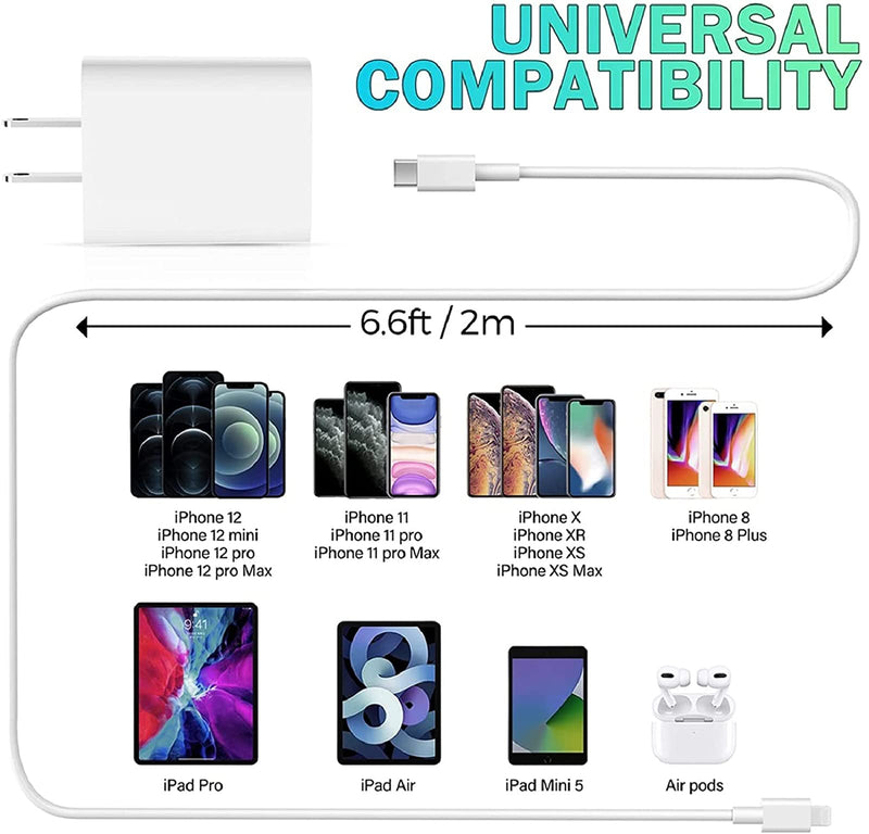 USB C Fast Charger,iPhone Fast Charger,20W PD USB C Wall Charger with 6ft Type C to Lightning Cable for iPhone 12/12 Pro/12 Pro Max/12 Mini/11/11Pro/11 Pro Max/XS/XS Max/XR/X/8 Plus/iPad Pro/AirPods