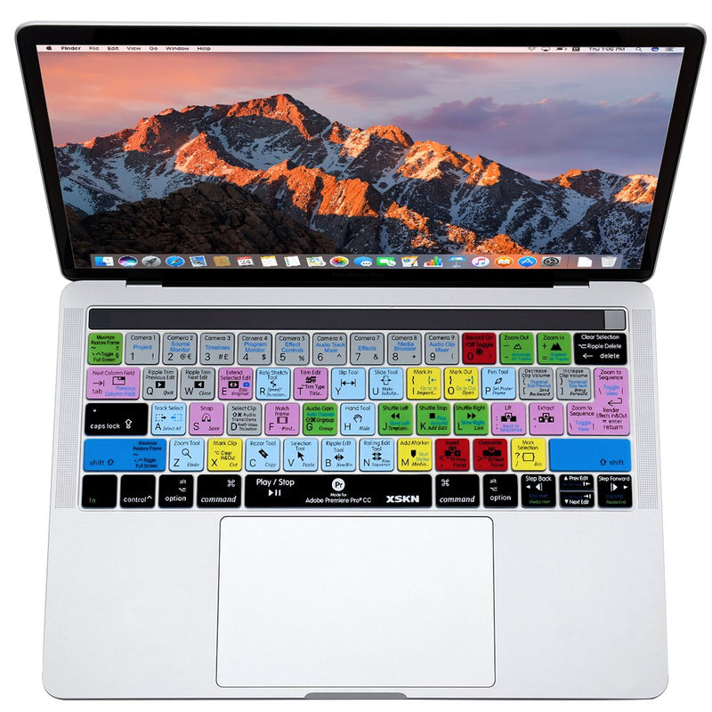 XSKN Adobe Premiere English Shortcut Silicone Keyboard Skin Cover for Touch Bar MacBook Pro 13 (A1706 A1989) & MacBook Pro 15 (A1707 A1990), US EU Layout