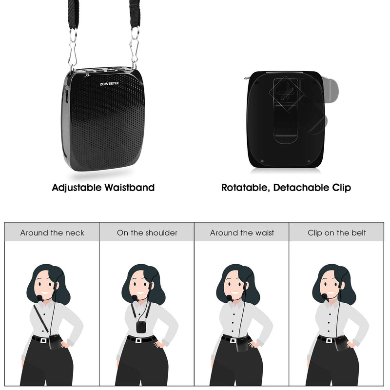 [AUSTRALIA] - ZOWEETEK Voice Amplifier for teaching,Voice Amplifier Microphone Headset,Portable Voice Amplifier for Teachers,Coaches,Training,Presentation,Meeting,Tour Guide,Church,Singing,Supports MP3 Format Audio black 