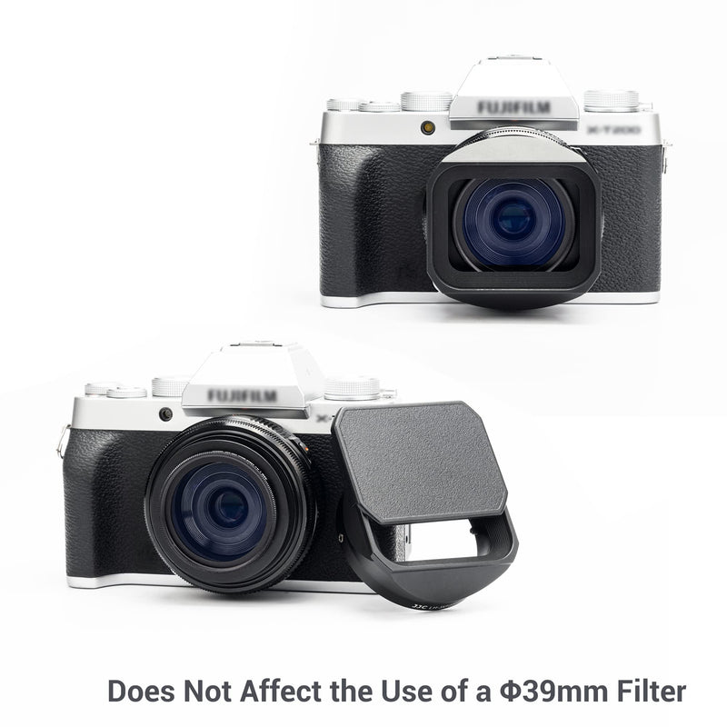 JJC Square Metal Camera Lens Hood Cover with Lens Cap Replaces Fuji LH-XF27 for Fujifilm XF 27mm F2.8 R WR & Fujifilm XF 27mm F2.8 Lens on Fuji X-T5 X-T4 X-T3 X-T2 X-T30 II X-T20 X-T10 X-H2S X-H2