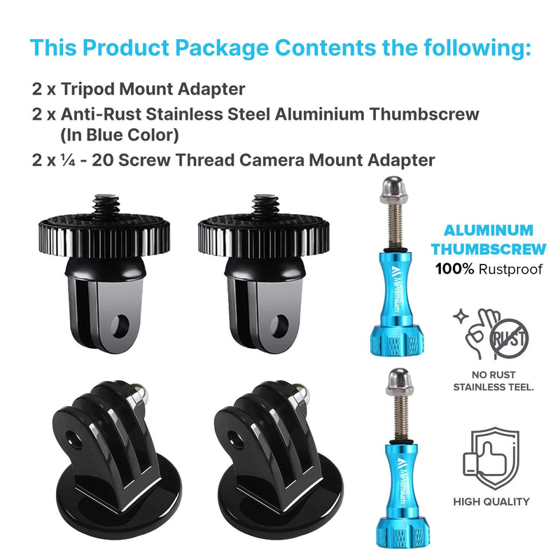 [AUSTRALIA] - MiPremium Tripod Monopod Adapter Mount Kit for GoPro Hero 10 9 8 6 7 5 4 3 Black Silver Session. 1/4 Mount & Aluminium Thumbscrews Action Cam Mounting Accessories for AKASO Campark YI & Other Cameras 