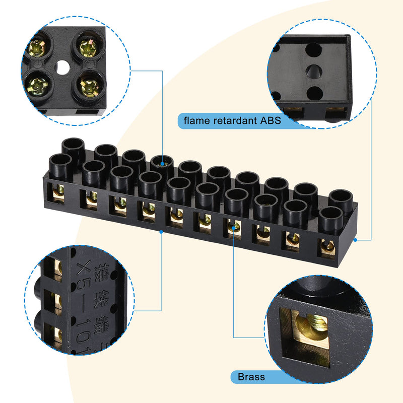 MECCANIXITY Terminal Block 500V 10A Dual Row 10 Positions Screw Electric Barrier Strip 3 Pcs