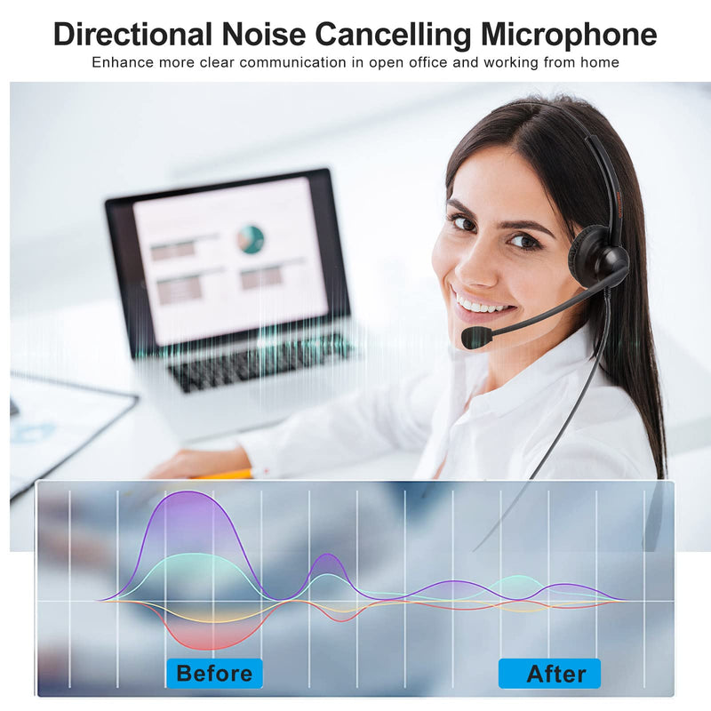 EMAIKER Telephone Headset 2.5mm for Office Call Center with Noise Cancelling Mic and 2.5 mm Jack for Cisco Polycom Panasonic Desk Phone Stereo 500DQD2.5/3.5mm