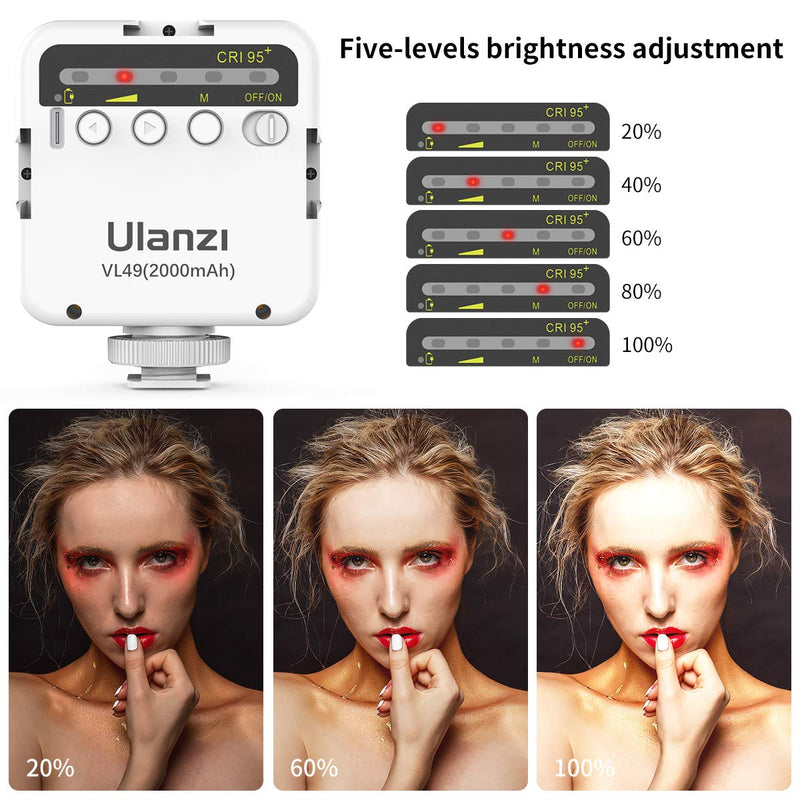 ULANZI VL49 2000mAh LED Video Light w 3 Cold Shoe, Rechargeable Soft Light Panel for DJI OSMO Mobile 3 Pocket Zhiyun Smooth 4 Sony RX100 VII Canon G7X Mark III A6400 6600 Camera GoPro 10 9 8 Vlogging White